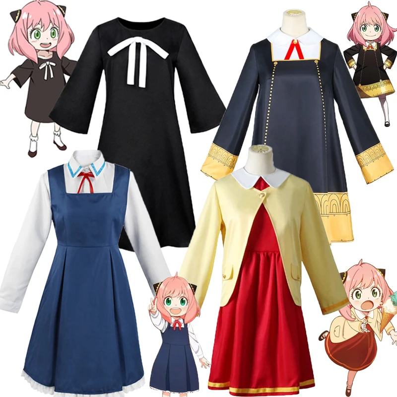 

Anime Anya Forger Girl Cosplay SPY×FAMILY Costume Headwear Black Red Blue Dress Full Set Wig Yor Forger Loid Forger Spy Killer