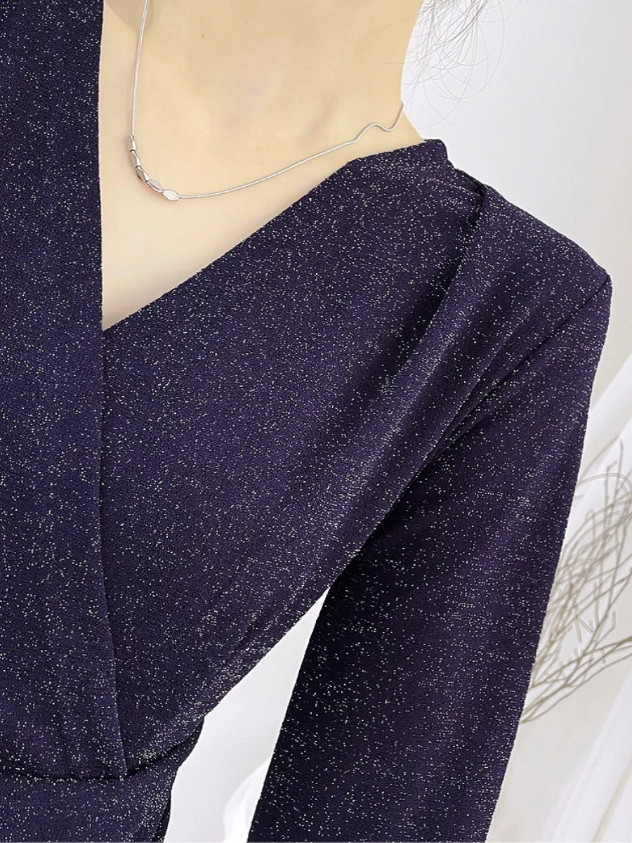 Новое поступление ранней осени тонкое платье 2025 года стильное темно-синее