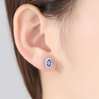 luxury shiny jewelry 925 sterling silver 4x6mm sapphire crystal stud earrings suitable for ladies wedding premium gifts