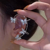 korean style metal butterfly ear clips without piercing for women fashion sparkling zircon ear cuff clip earring wedding jewelry