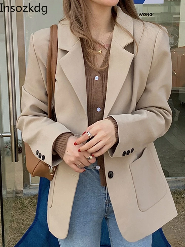 

Insozkdg Spring Autumn New Suits Women Jackets Solid Oversized Loose Casual Blazers Tops Woman Streetwears Female Clothing