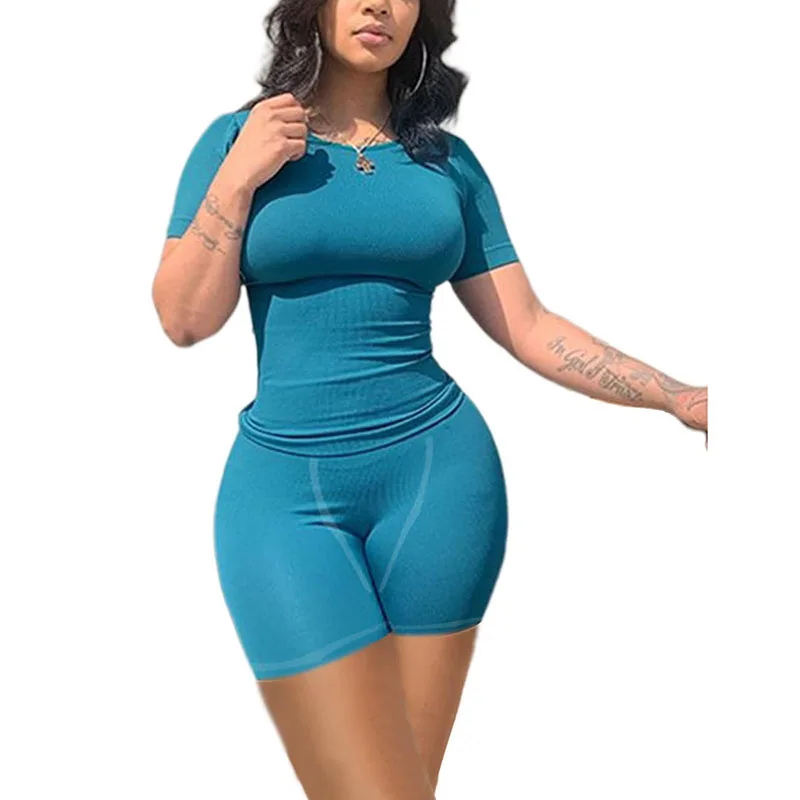 Женская повседневная вязаная короткая футболка из полиэстера с круглым вырезом