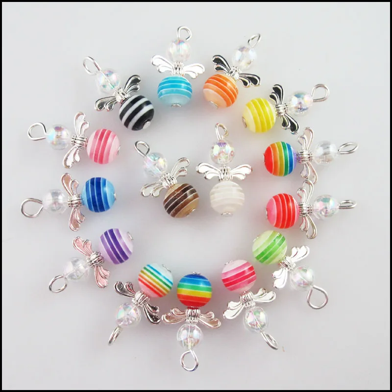

Fashion 15Pcs Mixed Rainbow Ball Beads Angel Acrylic Plastic Charms Pendants 13x22mm