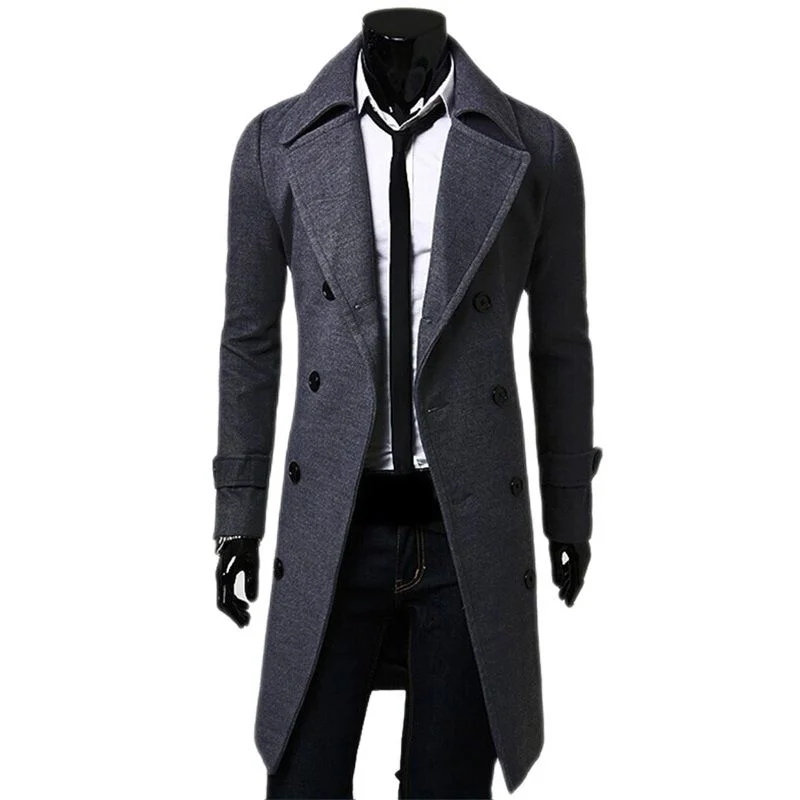 

Тренчкот мужской длинный, модная брендовая однотонная куртка для самостоятельного культивирования, двубортная куртка, осень
