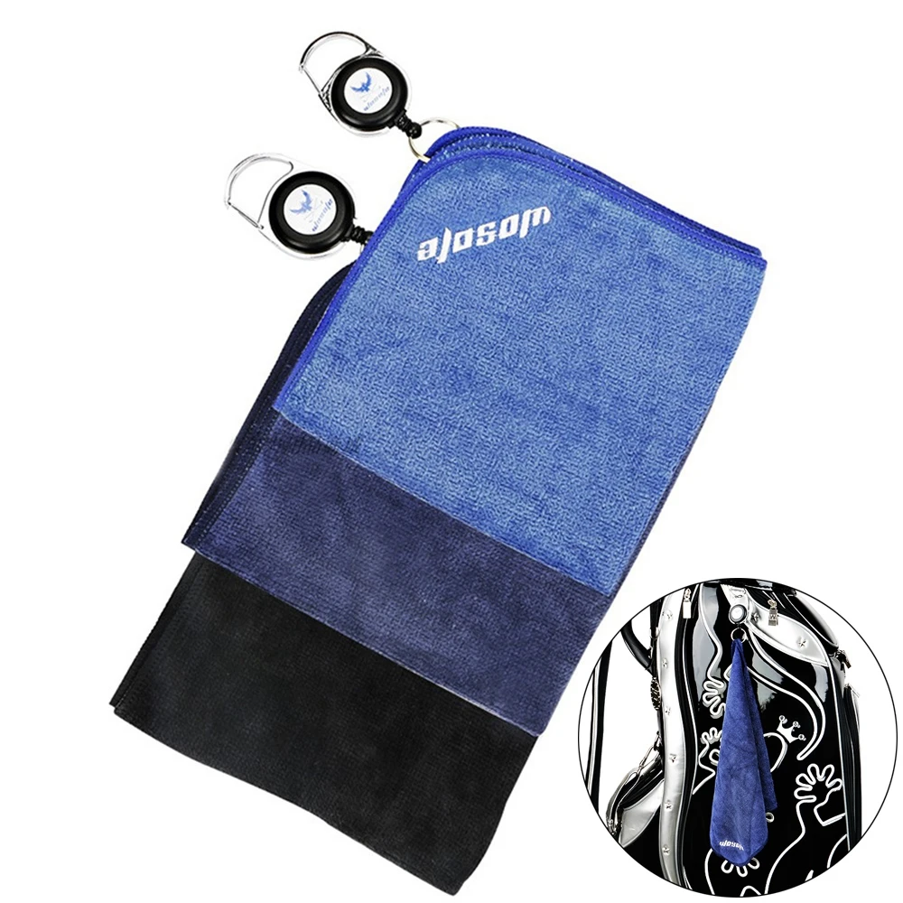 

3 Colors Cotton Microfiber High Water Absorption Golf Towel Cleans Clubs With Carabiner Hook Cleaning Towels