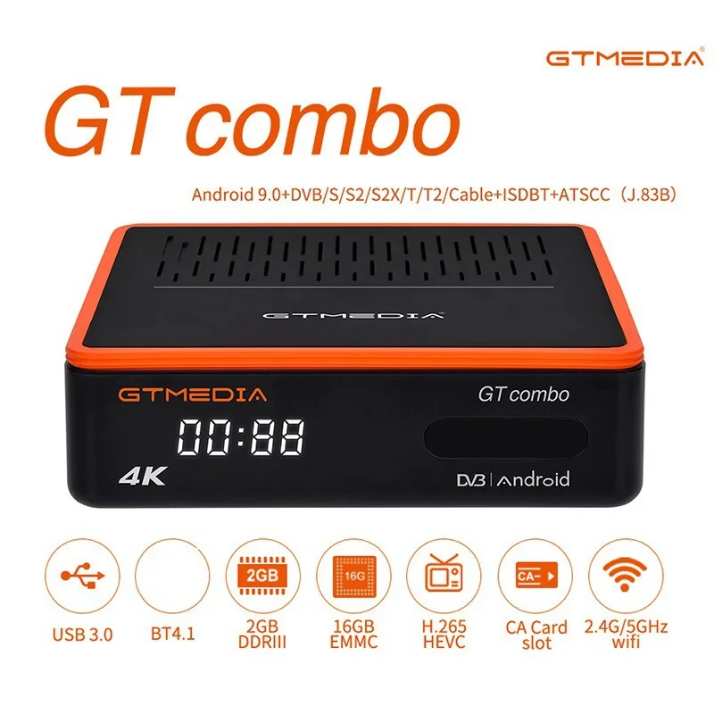 

GTMEDIA GT Combo 4K Android 9.0 DVB S/S2 T/T2 2.4G/5G WIFI BT4.1
