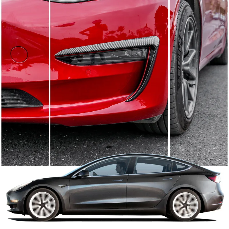 

Spoiler Wind Knife Protective Carbon Cover Decoration Sticker Accessories Car Front Fog Lamp For Tesla 2021-2022 Model 3 Model Y