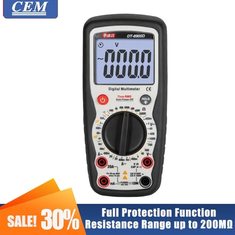 

Digital Multimeter Professtional High-Precision Intelligent Anti-Burn Backlight True RMS CEM DT-8905D Manual Full Protection