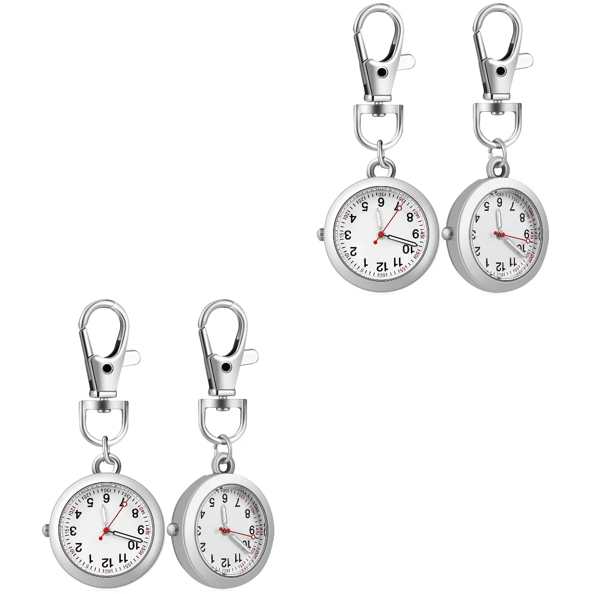 

4 Pcs Nursing Student Badge Pocket Watch Keyring Nurses Clip-on Watches Stainless Steel Doctors Hanging Pendant