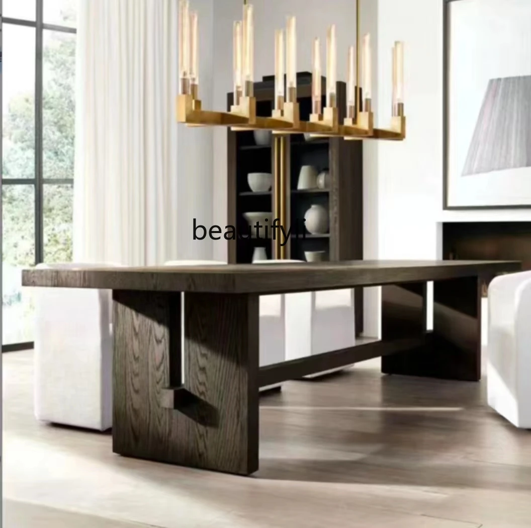 Обеденный стол из цельного дерева в стиле ретро Miji большой письменный