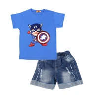 new led flash marvel captain america t shirt short sleevejeans set summer kids clothing children baby boys clothes outfits 3 8y