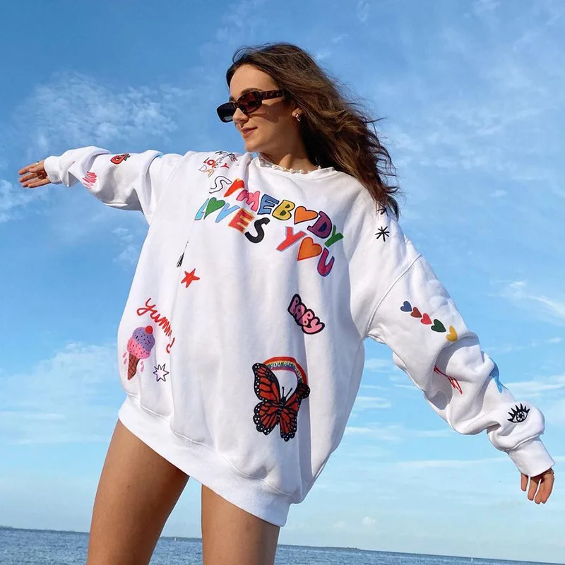 

Harajuku Print 90s E-girl Oversized Sweatshirts for Women Long Sleeve Autumn Graphic Print Casual Long Pullovers Outfits 2023