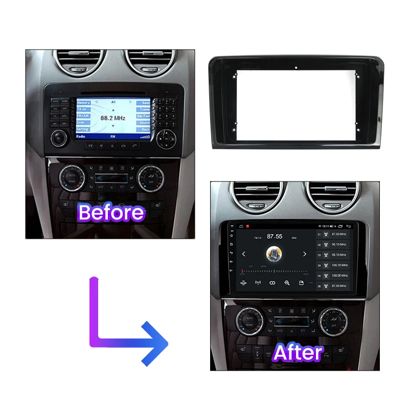 Адаптер рамки автомагнитолы для Mercedes-Benz M-класса W164 GL X164 ML ML350 ML50 Canbus Box Decoder Dashboard Trim Kit Panel.