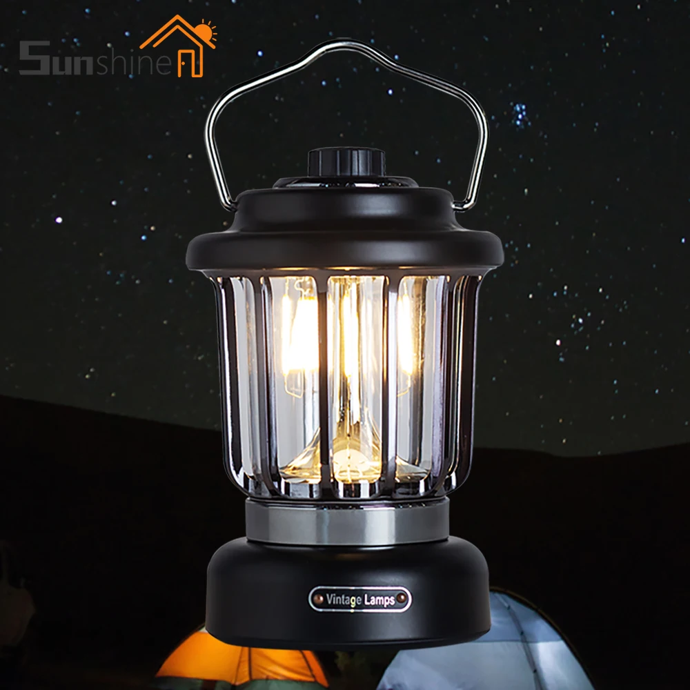 Rechargeable Vintage Lamps Camping Lantern Tent Light Retro Nordic Portable Emergency Lighting Retro Outdoor Travel Garden Lamps