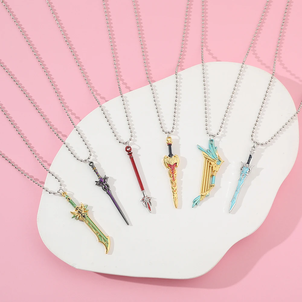 

Genshin Impact Sword Necklace Genshin Cosplay Weapons Skyward Blade Wolf's Gravestone Choker Necklaces Women Men Gifts
