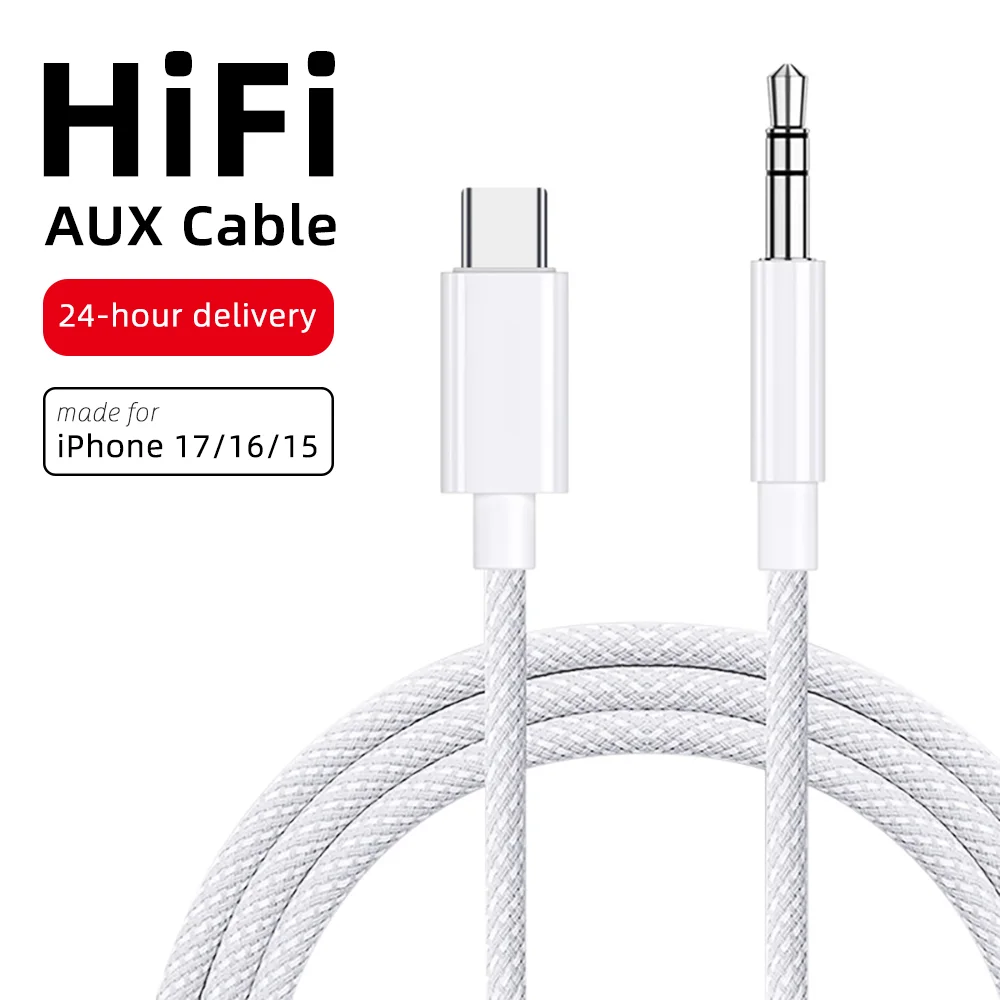 AUX كابل الصوت نوع C USB C إلى 3.5 مللي متر جاك AUX الحبل مكبر صوت للسيارة سماعات محول آيفون 17 16 15 لسامسونج غالاكسي Xiaomi