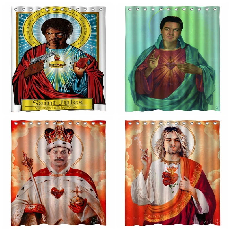 

Saint Jules Shepherd Of The Weak Saint Kurt Freddie Sacred Heart Of Elvis Parody Devotional Prayer Shower Curtain
