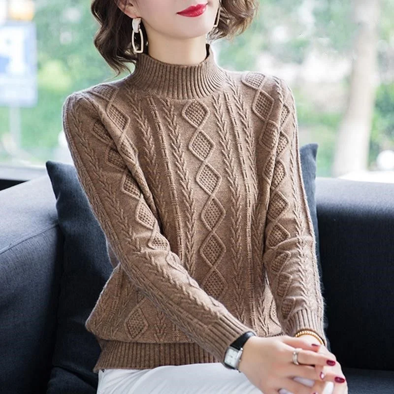 

Женский плотный базовый свитер, вязаный пуловер с высоким воротником в Корейском стиле, Осень-зима 2023