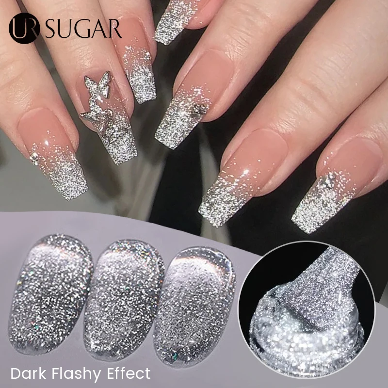 UR SUGAR 15ml Reflective Glitter Gel Nail Polish Silver Colorful Sparkling Laser Semi Permanent Art Varnish