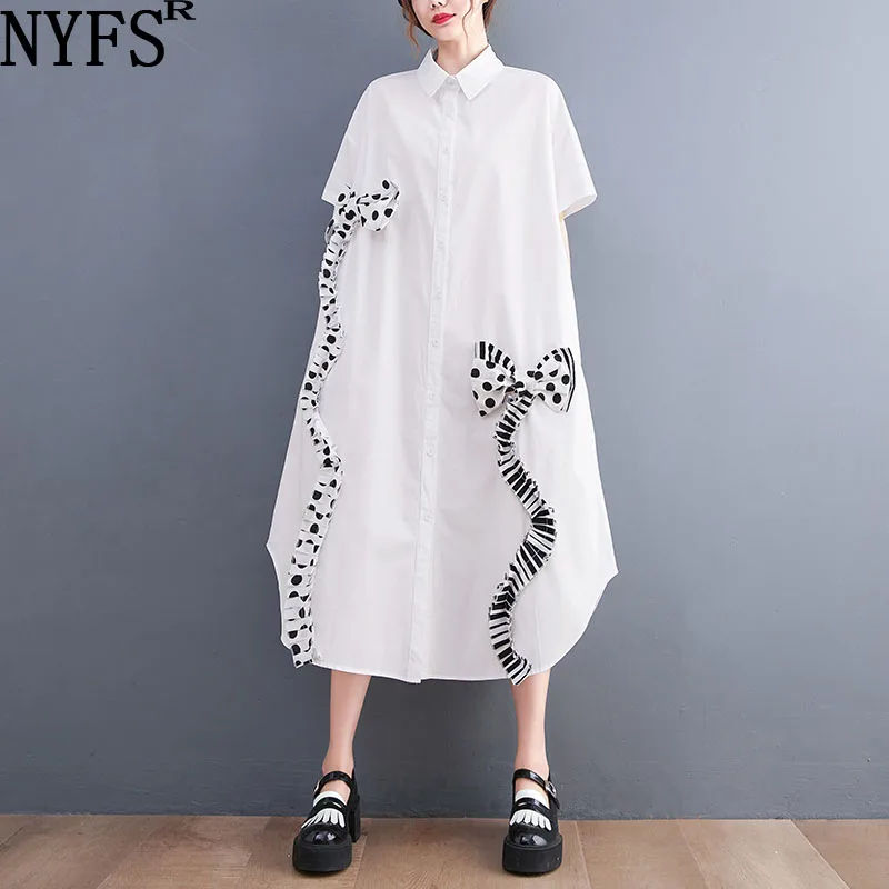 

Женское платье-рубашка с воротником-поло, свободное однобортное Хлопковое платье-рубашка для офиса, лето 2023