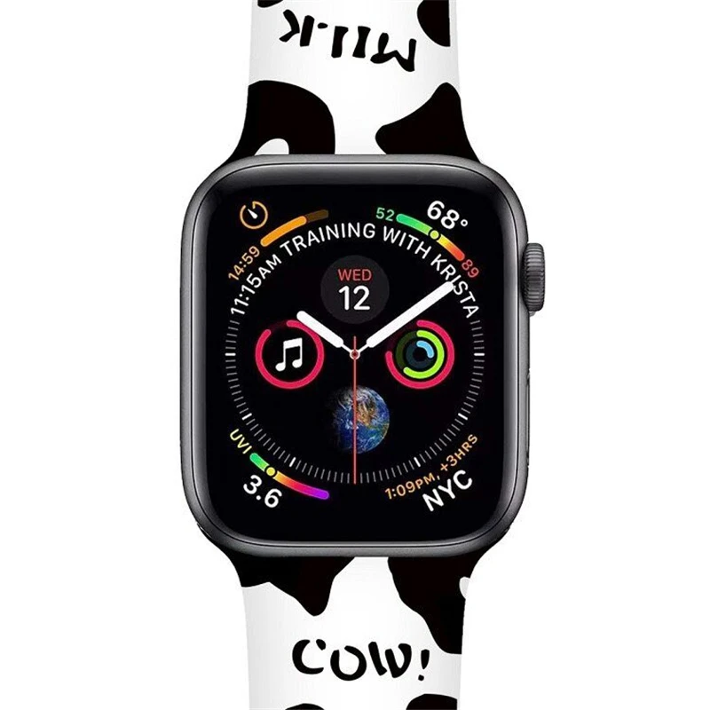 Cute Black White Milk Cow Silicone Loop Strap for Apple Watch 8 7 6 5 4 3 2 SE Sport Bracelet Band 38mm 42mm 40mm 44mm 41mm 45mm