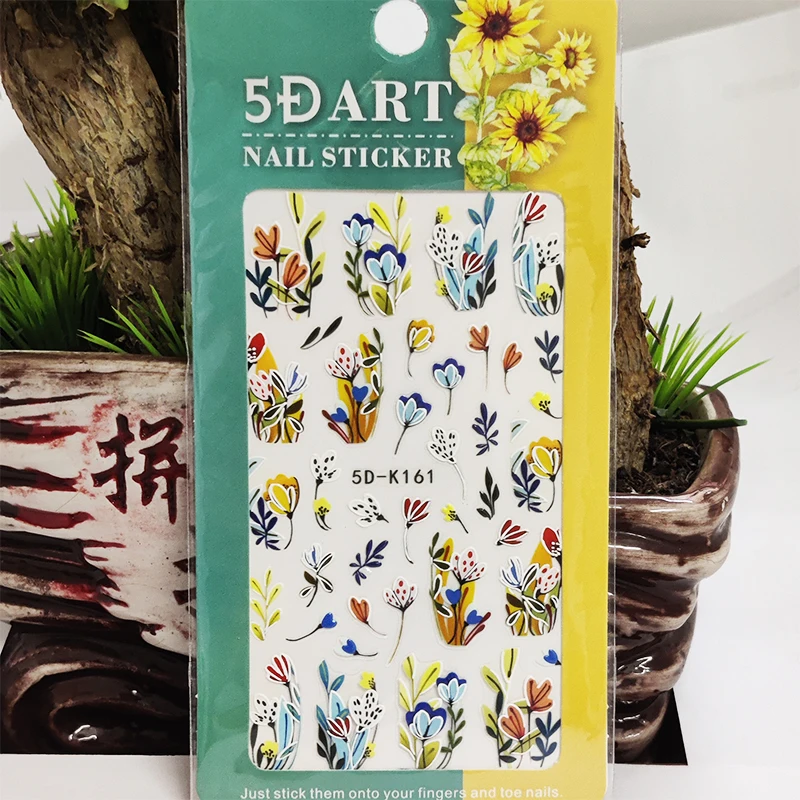 

5D Stickers for Nails Color Flowers Grass Lily Summer Nail Art Decorations Stereoscopic Sticker Accessori Anaglyph Effect Design