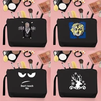 2022 women cosmetic bag change clutch funny sculpture white picture pattern printing portable storage travel canvas strap black