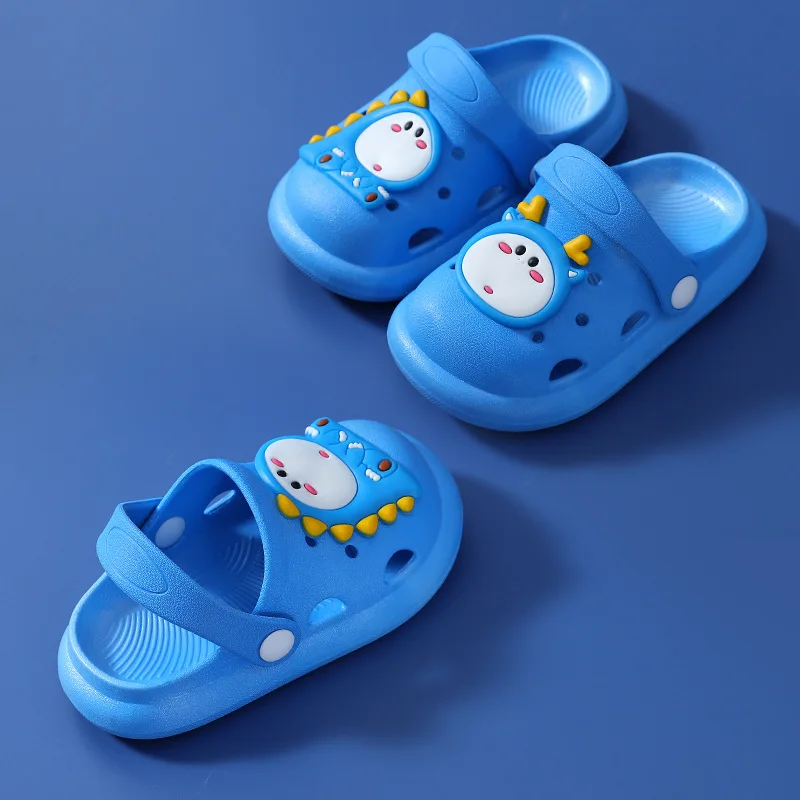 

Kids Blue Dinosaur PVC Slippers Hole Shoes Boys Beach Sandals Girls Home Slippers Childrens Baby Garden Shoes Heel Wrap Summer