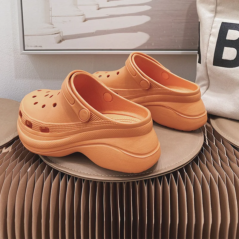 

Thick Bottom Toe Sandals Women's 2022 Summer New Wedge Heel Heightened Beach Shoes Hole Shoes