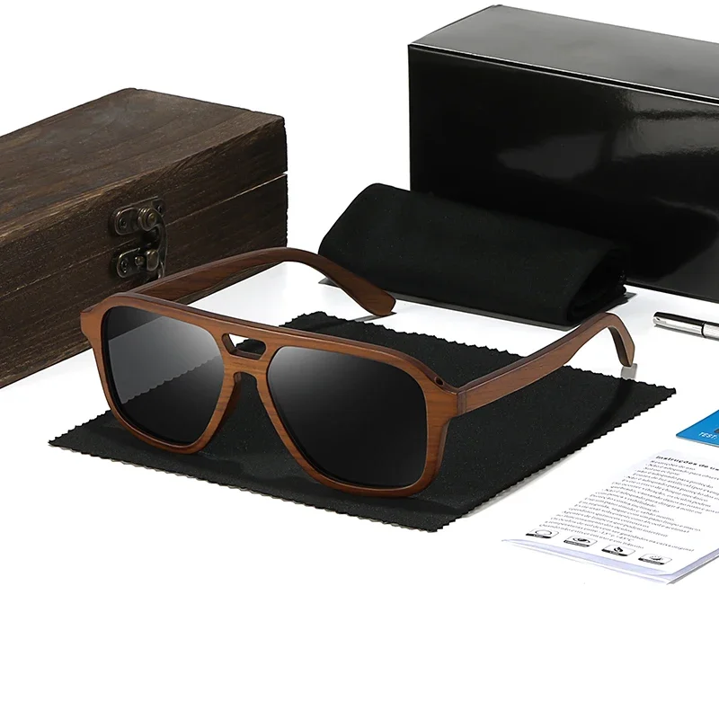 Модные поляризованные деревянные солнцезащитные очки HD из дуба для мужчин и