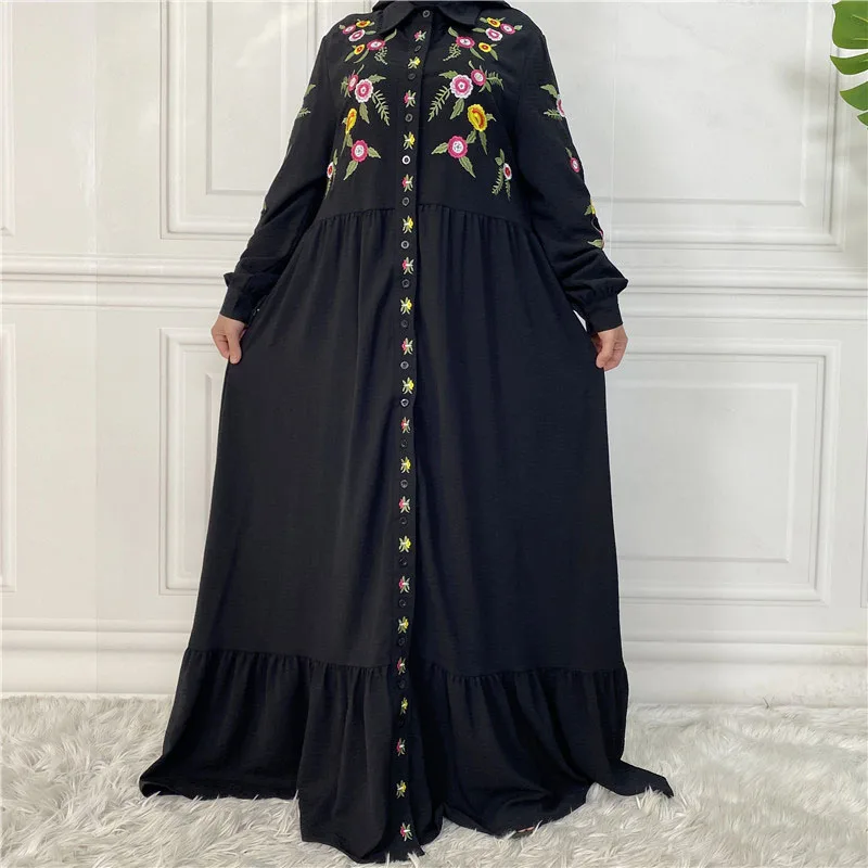 Длинное этническое платье Среднего Востока с вышивкой для мусульманских женщин, женское платье-рубашка, женское однобортное платье для гру...