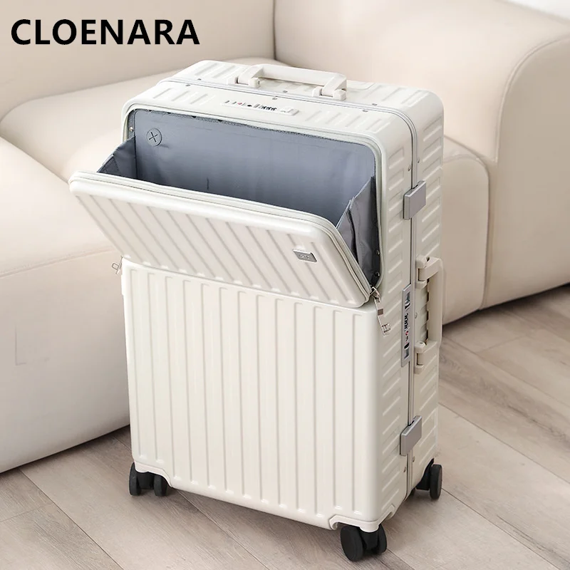 COLENARA 20''24''Inch Suitcase Front Open Aluminum Frame Trolley Case Multifunctional Boarding Password Case Laptop Luggage