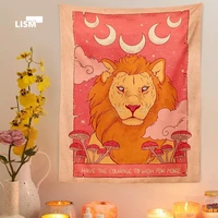 pink vintage tarot tapestry animal divination witchcraft minimalist decor tiger lion decor living room psychedelic home decor