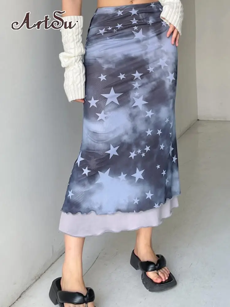 

Женские длинные юбки Artsu, темно-фиолетовые винтажные прямые юбки с высокой талией, уличная одежда, y2k