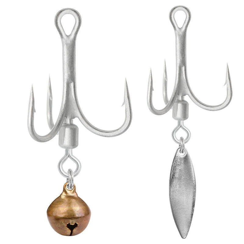 

5pcs Three Anchor Swivel Hook with Bell Refitting Sequin Plated Dumb Tin Luya Fishing Accessories 6# 8# Sliver Fishing Hooks