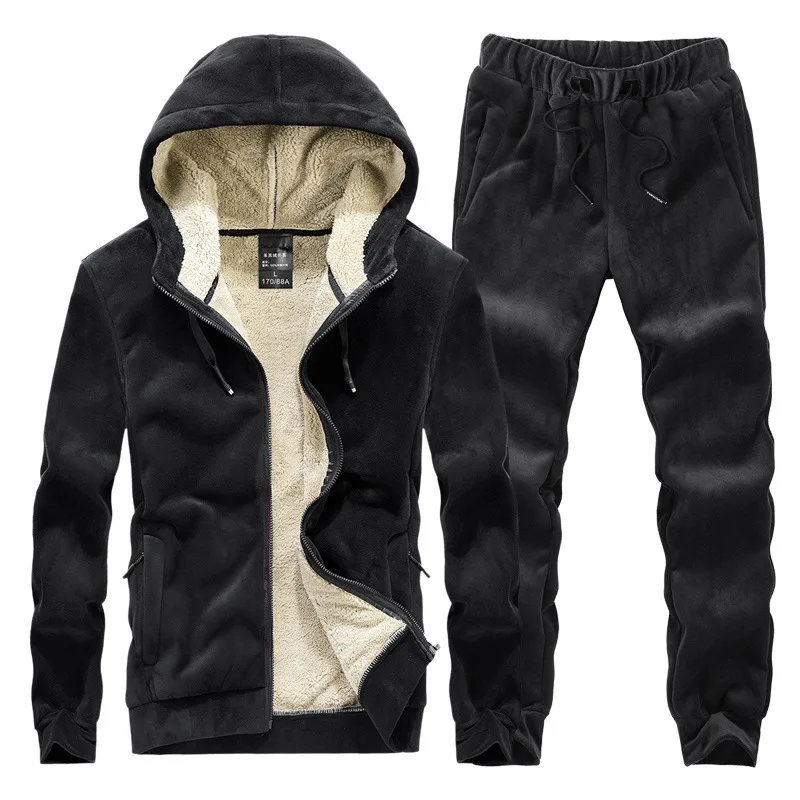 Cashmere Suit Winter Men Tracksuit Fleece Warm Hoodie Pants Clothing 2022 Winter Casual Men Set Plus Size Velvet 2 Pieces Set