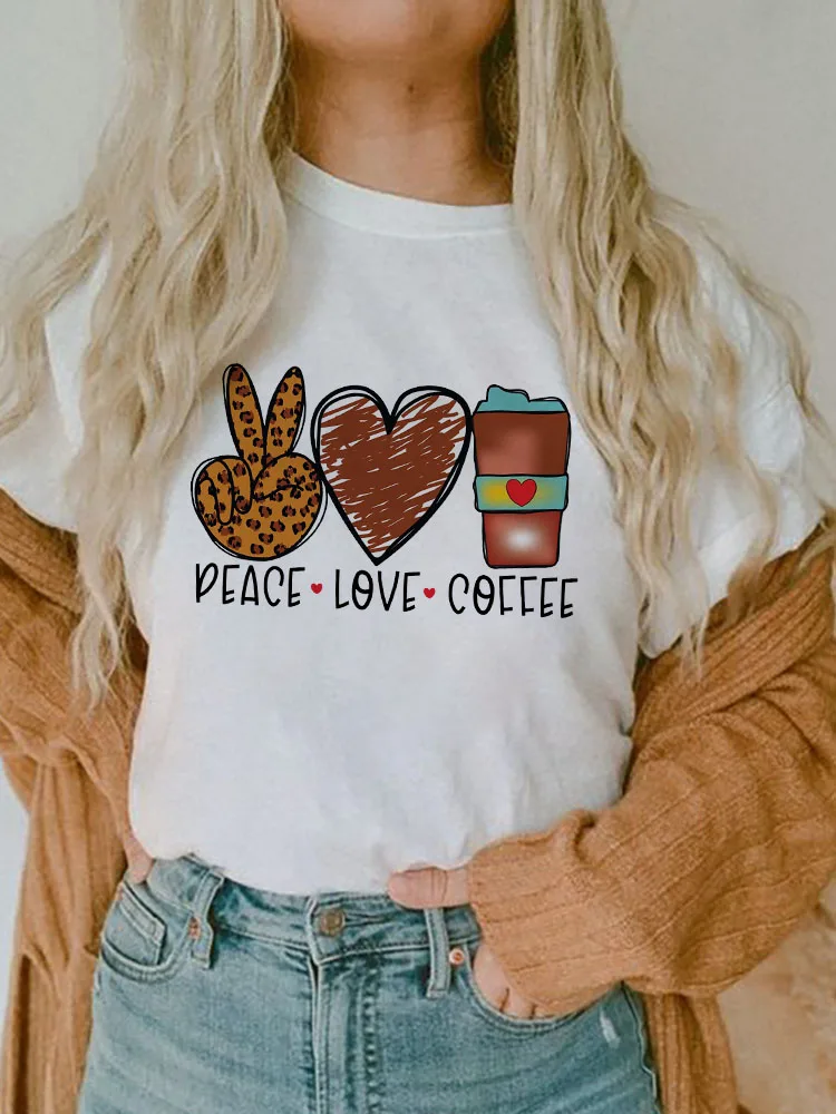 

Women Tshirt 2022 Fashion Peace Love Coffee 90s Ladies T shirts Top Summer Graphic Kawaii Short Sleeve Female Tee T-Shirt