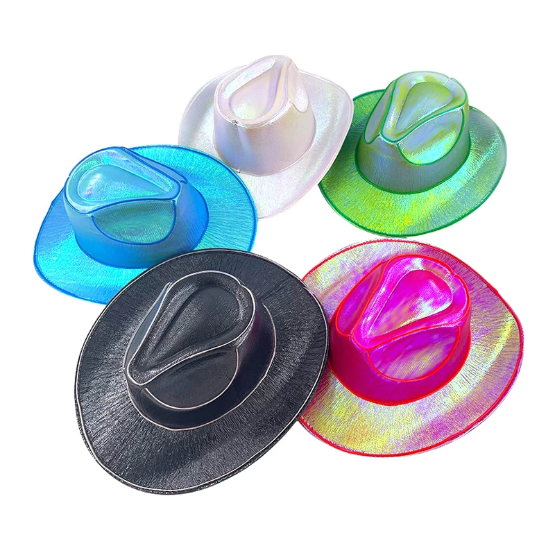 Rave Glowing Light Up Bar Cowboy Hat LED Luminous Bride Cowgirl Cap NightClub Bachelor Party Props Neon Festival Supplies