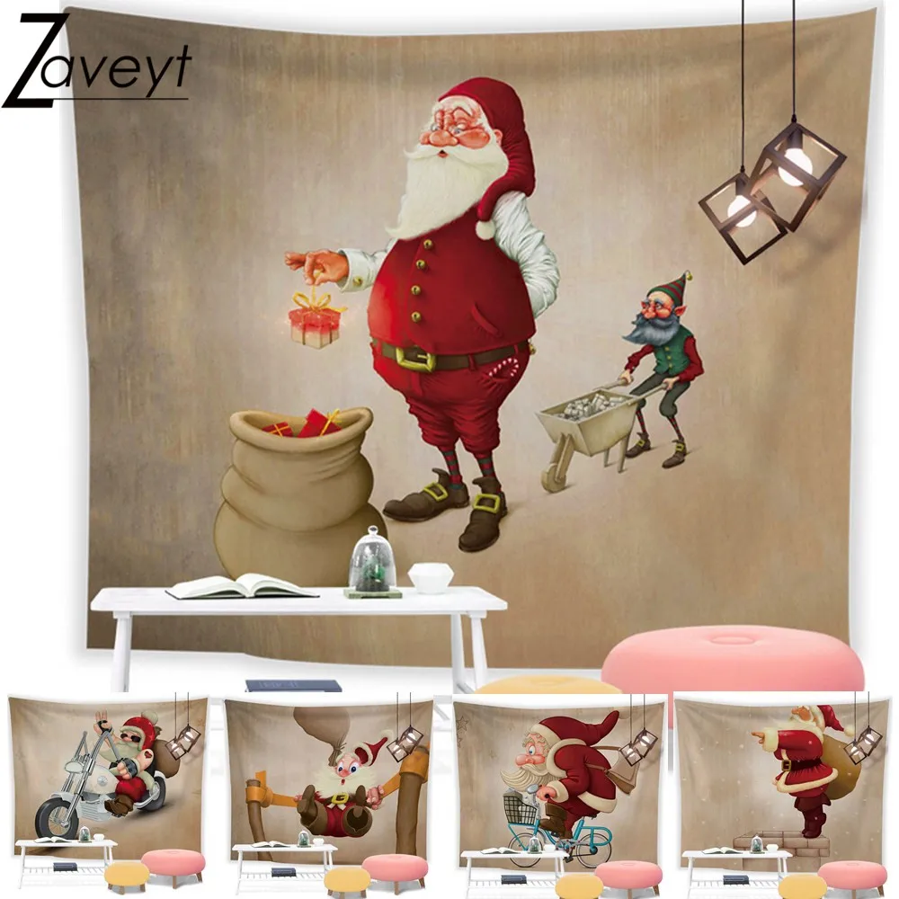 

95x73cm Choose Christmas Gifts Cartoon Santa Claus Tapestry Wall Art Decoration Background Cloth Snowman Tapestry Dormitory