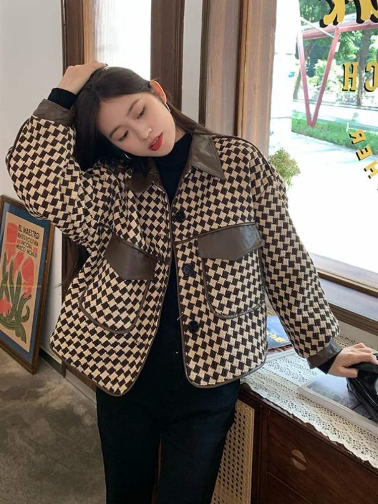 

2023 Sweater Coats Women's Autumn and Winter Half Open Collar Long-sleeved Knitted Sweater Short Cardigan Office Lady Style T476