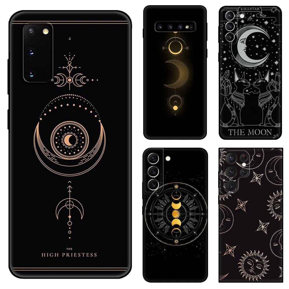 Черный чехол из ТПУ с рисунком ведьмы, Луны, таро, загадки для Samsung galaxy S22, S20, S21, FE PLUS ultra +, S10, E lite, задняя крышка