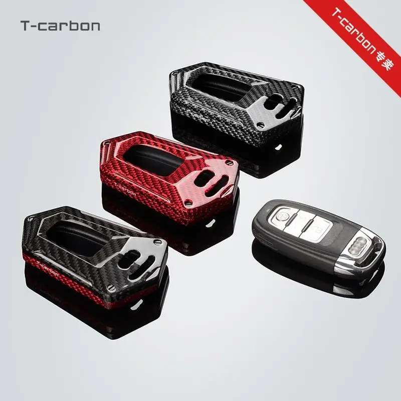 

Auto Black Red Genuine Carbon Fiber Key Cover Case Key Shell Housing For Audi A4 S4 B7 B8 A6 A5 A7 A8 Q5 S5 S6 Q7