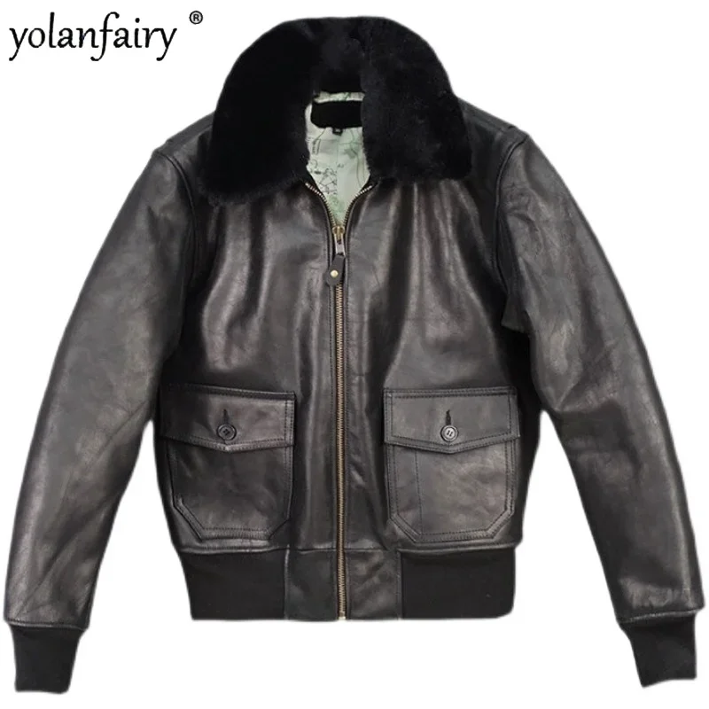 

Men's Genuine Leather Jacket Cowhide Short Leather Jacket Men Clothing Trendy Aviator Jacket Jaqueta De Couro Masculino 4XL Sq