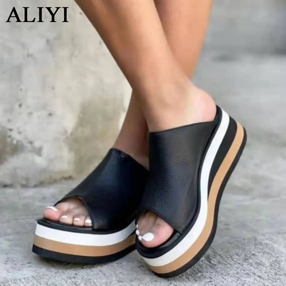 

Summer Women's Beach Shoes 2022 New OpenToe Ladies Wedge Patchwork Casual Slippers 35-43 Large-Sized Female Home Outdoor Sandals