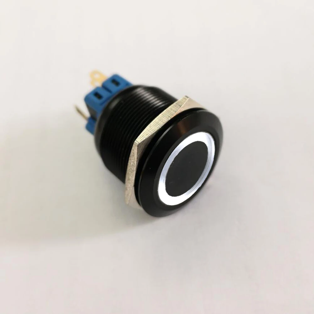 25mm Black Aluminum 12V White Blue Ring Illumination Momentar Start Switch+CE+RoHS+UL |