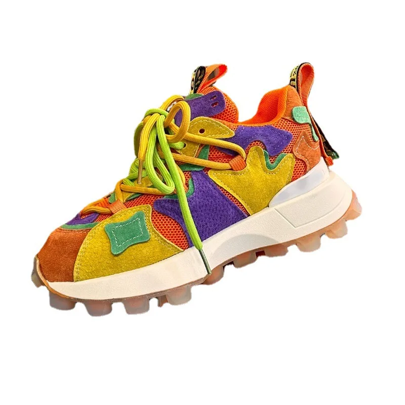 2023 New Sneakers Women Trends  Round Toe Designer Mixed Colors Deep Mouth Lace-up Platform Purple Luxury Women's Running Shoes