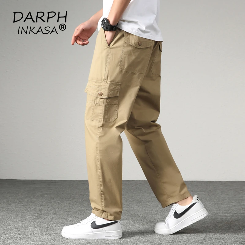 

Men Jogging Cargo Pants Cotton Loose Multi Pockets Casual Trousers Men Outdoor Fashion Solid Color Straight Pants Men Large Size