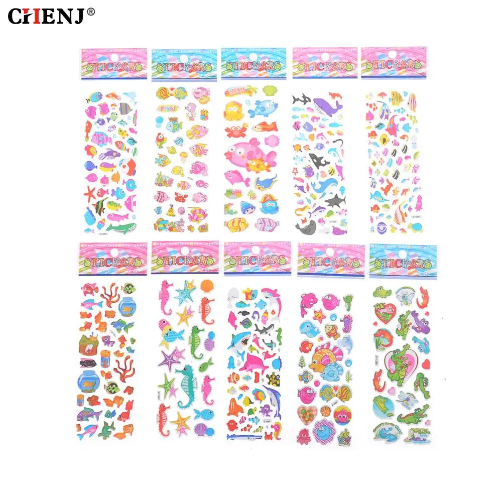 

5 Sheets/set Marine Life Fish Animals Scrapbooking Bubble Puffy Stickers Sea Fishes Stickers Kawaii Reward Kids Toys