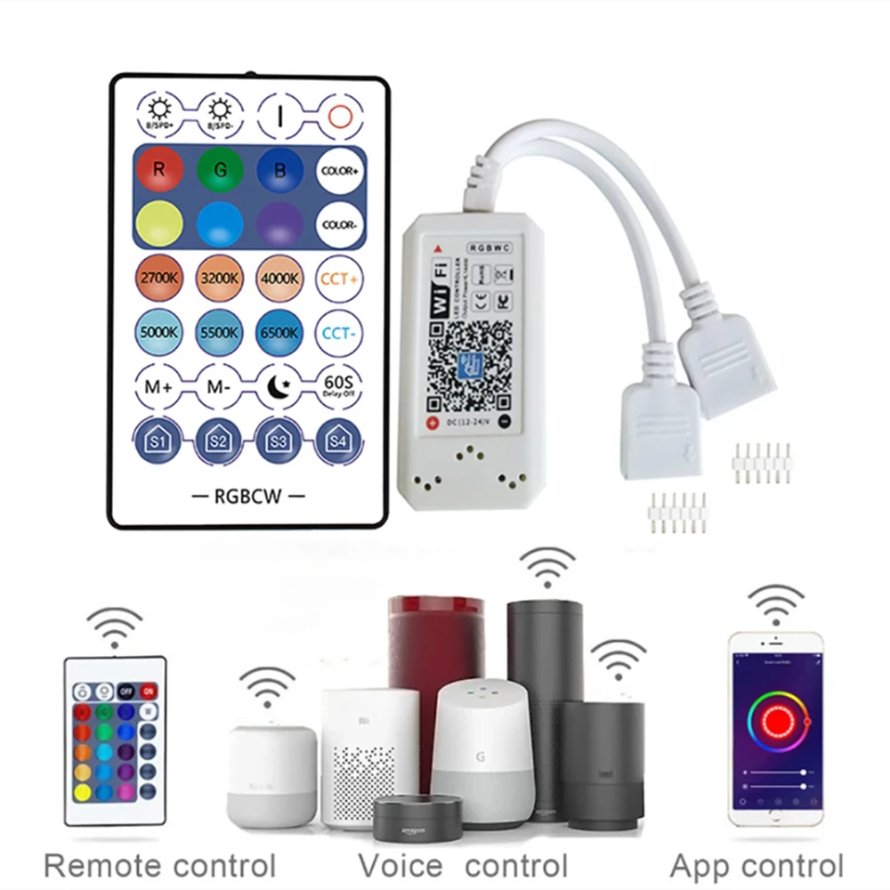 Смарт-Пульт ДУ RGBCCT RGBWC WiFi 12-24 В с пультом для светодиодной ленты 5050 RGB + CCT - купить по