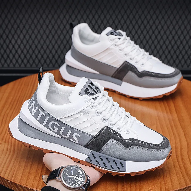 

New Fashion Leather Men Shoes Breathable Male Sneaker Non-Slip Chunky Shoes Thick Sole Platform Sneakers Tenis Masculino